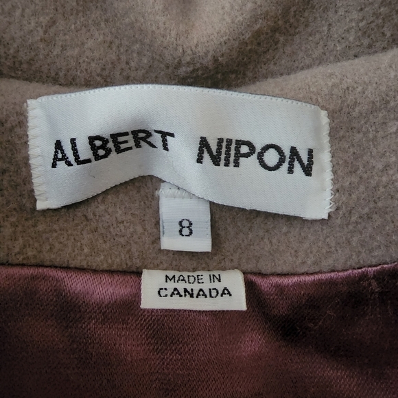 Vintage Albert Nipon Tan 100% Pure Virgin Wool Coat Women's 8 Collared Embroider - Picture 10 of 13